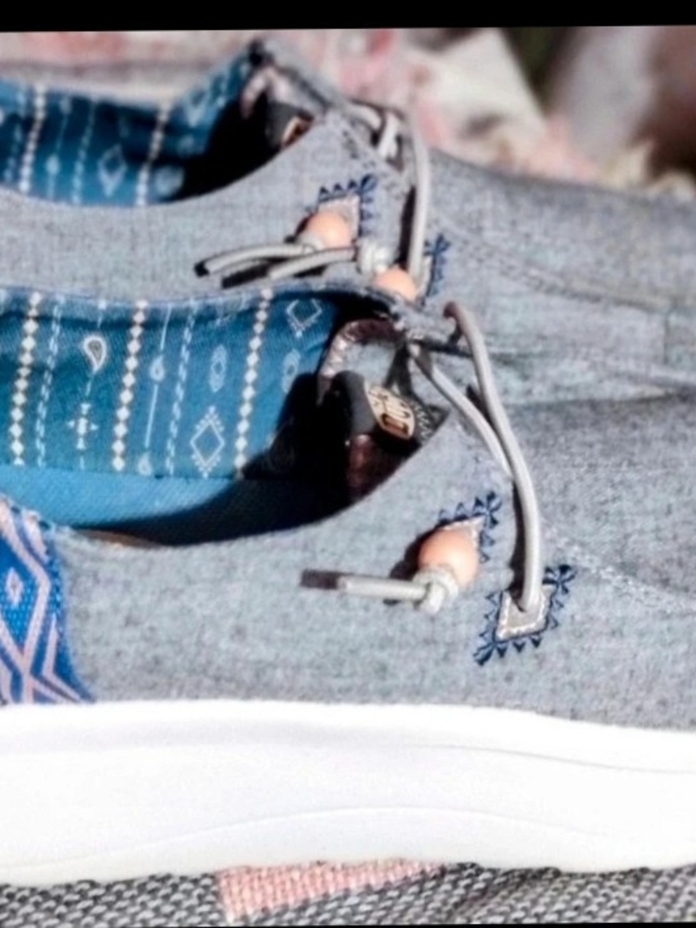 Hey Dude Gray Canvas Slip-Ons with Blue Patterned Lining